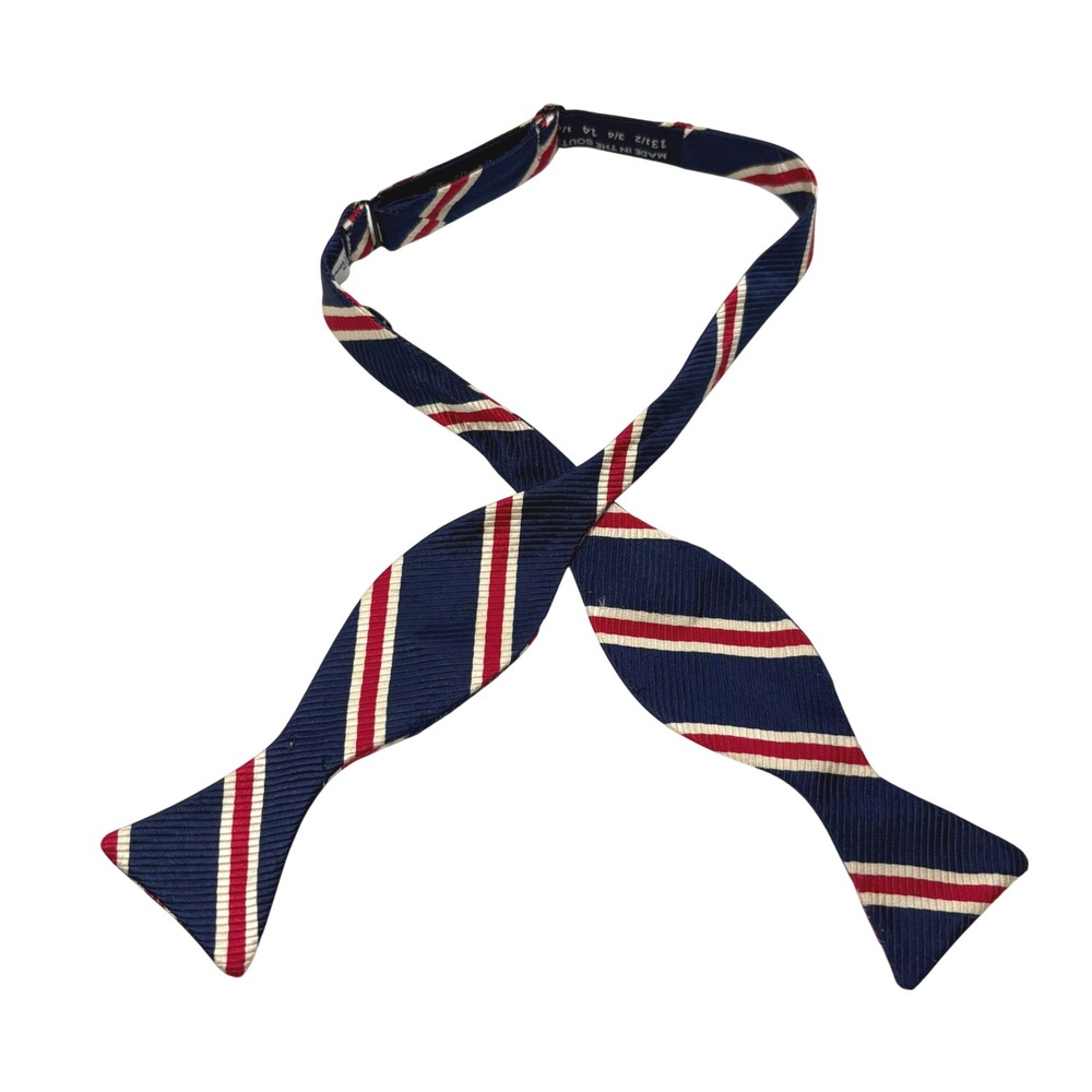 Carolina Pines Mens Navy Blue Red Repp Stripe Self Tie Bow Tie Made In The South
